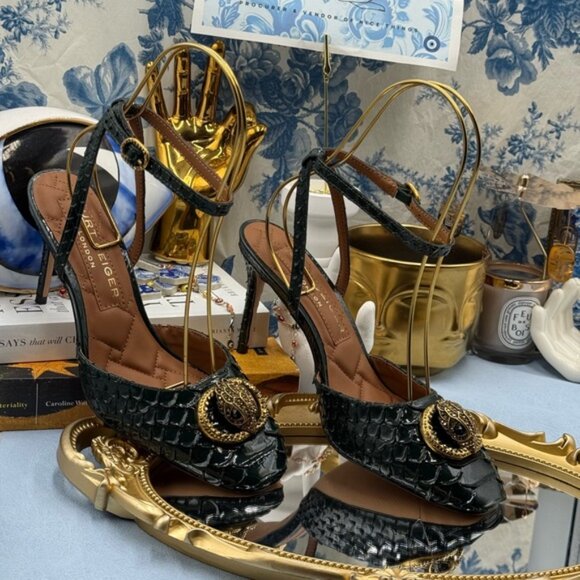 🆕 KURT GEIGER LONDON 🧿 NWOB Chelsea Ankle Strap Heel, Green Snakeskin, Sz 37 7 - Picture 3 of 15